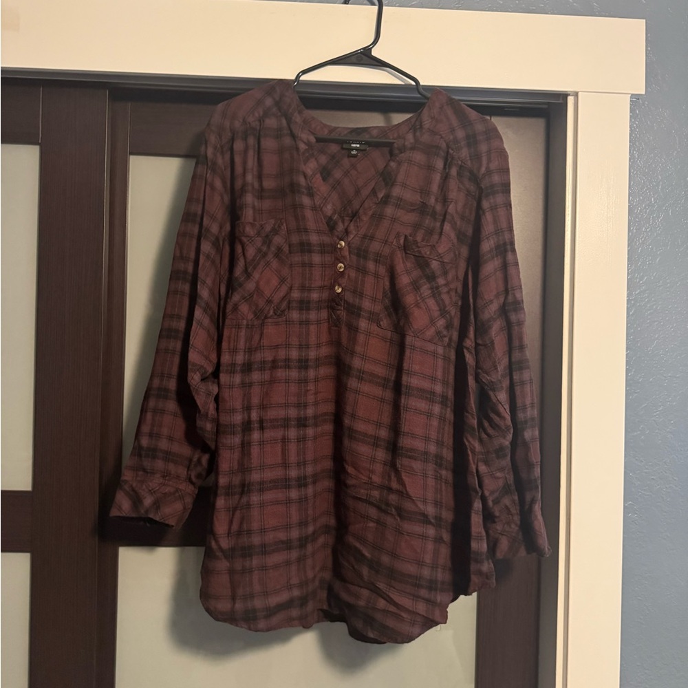 Torrid Burgundy Plaid Casual Tunic Shirt